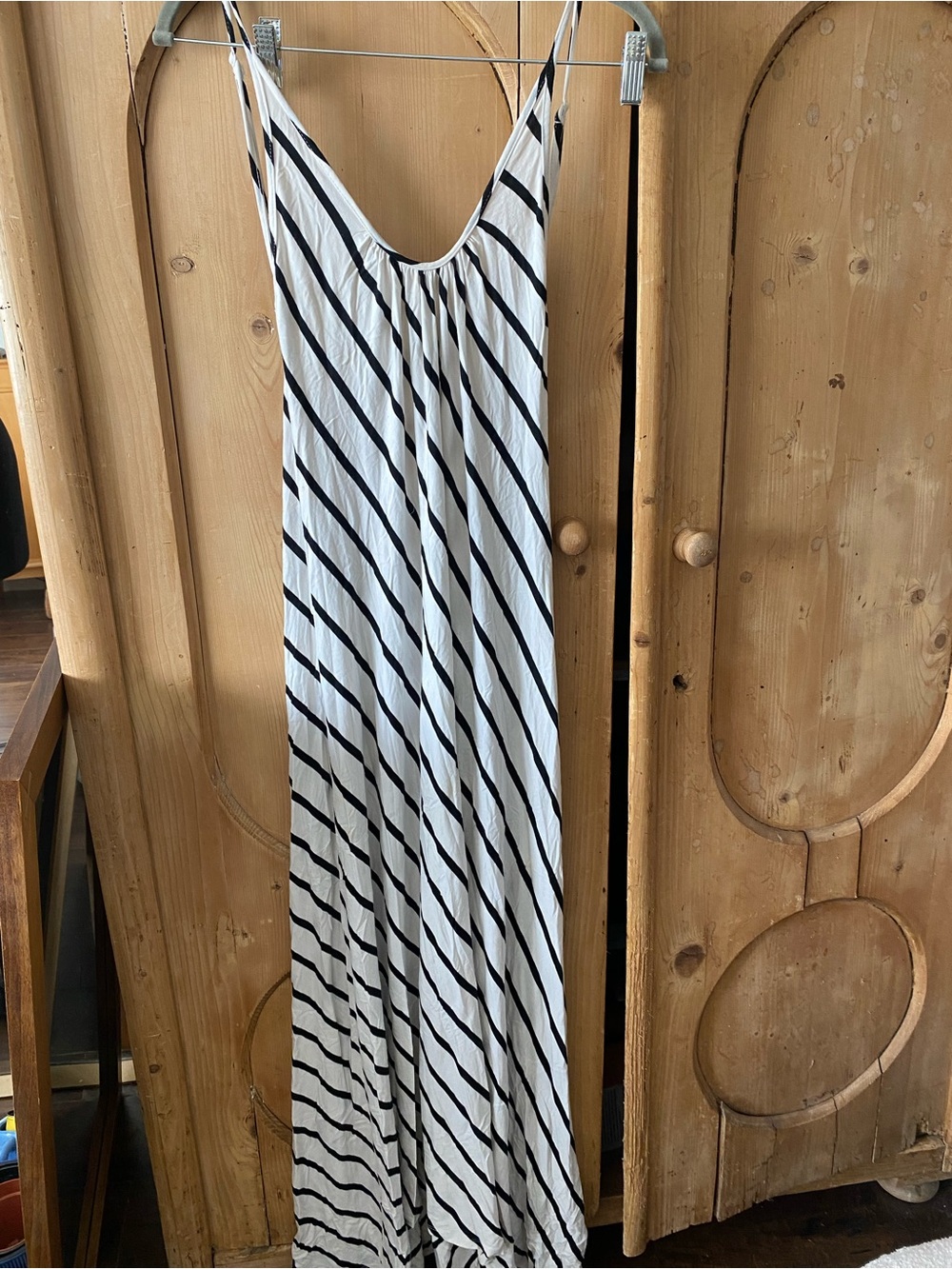 Striped Black & White Maxi Dress with Scoop Neck